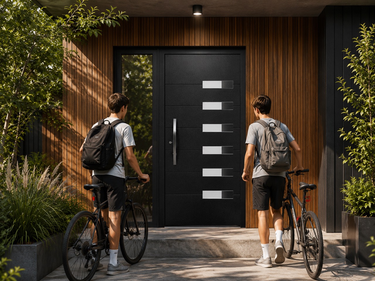 Hochwertige schwarze Aluminium Haustür mit Glaselementen