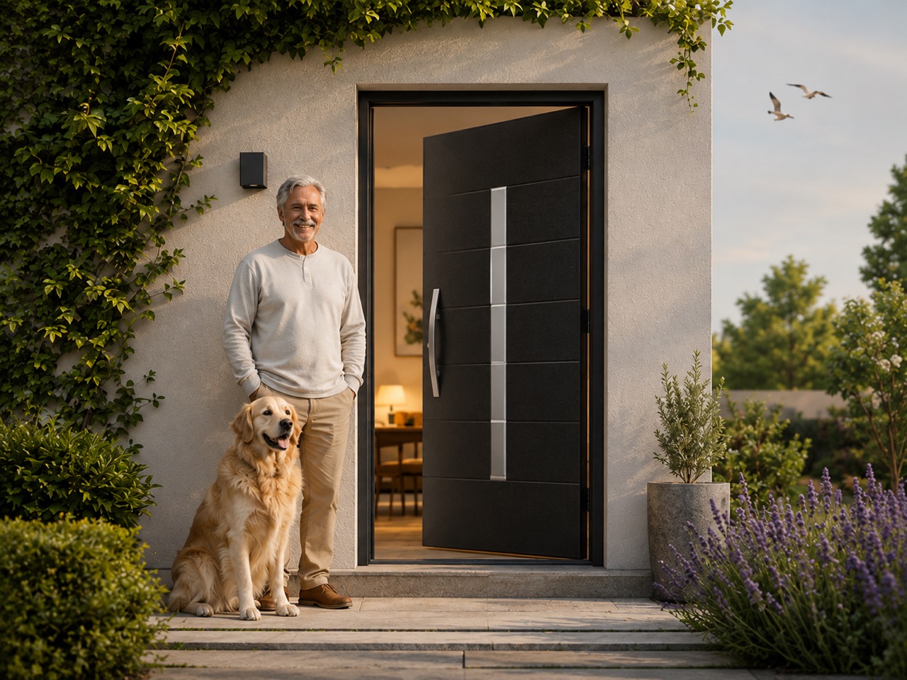 Premium Aluminium Haustür mit vertikalem Glasfeld