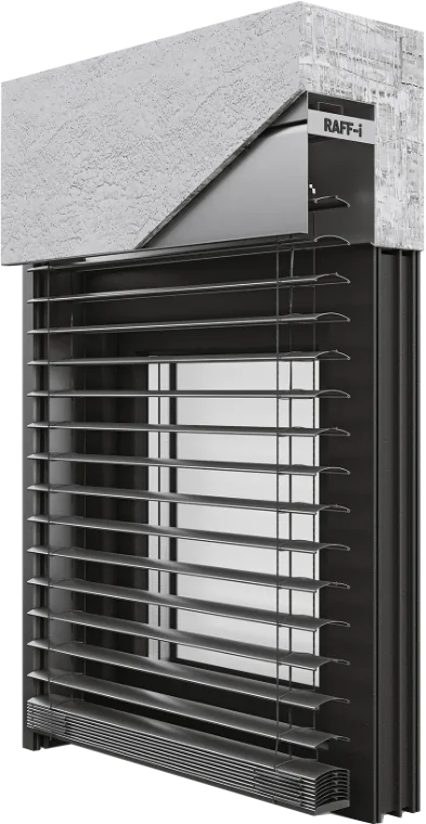 Raffstore mit Aluminiumlamellen, Kasten und Führungsschienen